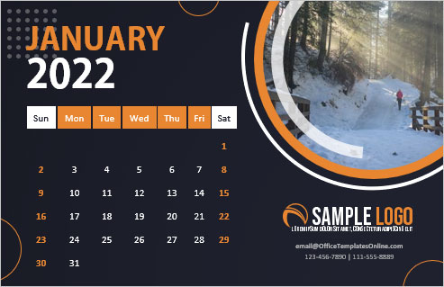 Hermoso diseño de calendario mensual con una foto de la naturaleza para cada mes - Plantilla de MS Word