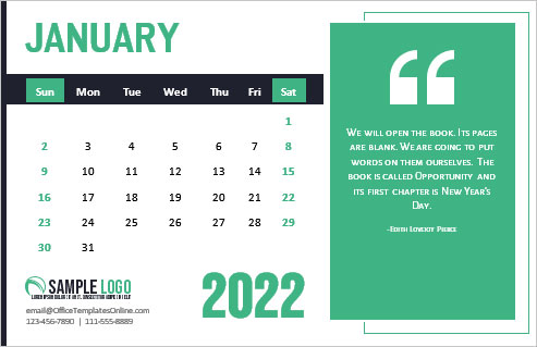 Impresionante plantilla de calendario mensual con una cita inspiradora para cada mes - Plantilla de MS Word