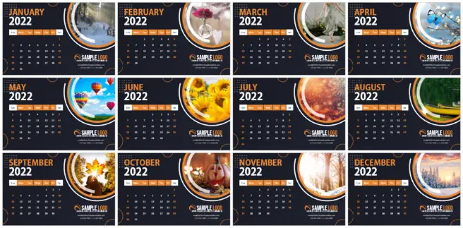 Hermoso diseño de calendario mensual con una foto de la naturaleza para cada mes - Plantilla de MS Word