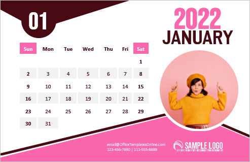 Adorable plantilla de calendario mensual 2022 con su propia foto en la página de cada mes - Microsoft Word