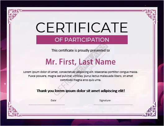 Formato de Certificado de Participación Deportiva