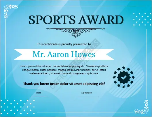 Formato de certificado de premio deportivo para Microsoft Word