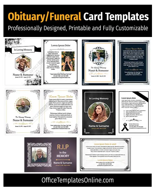5 plantillas gratuitas de tarjetas conmemorativas de obituario/funeral en MS Word